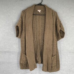 Chicos Cardigan Sweater Women Sz 2 US L Brown Open Front Grannycore